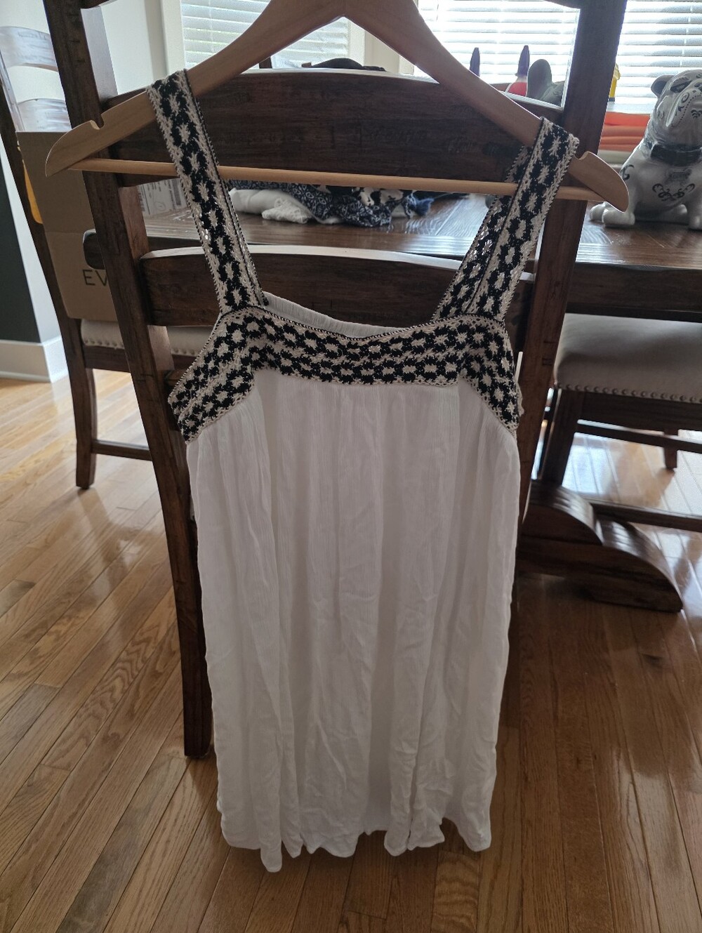 NWT White Embroidered  with Black Accent beachwear  dress